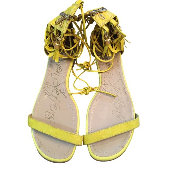 Carmen Steffens BRA 39 EUR 41 10 1/2 Yellow Leather Gladiator Sandals Zip Heel - Picture 2 of 10